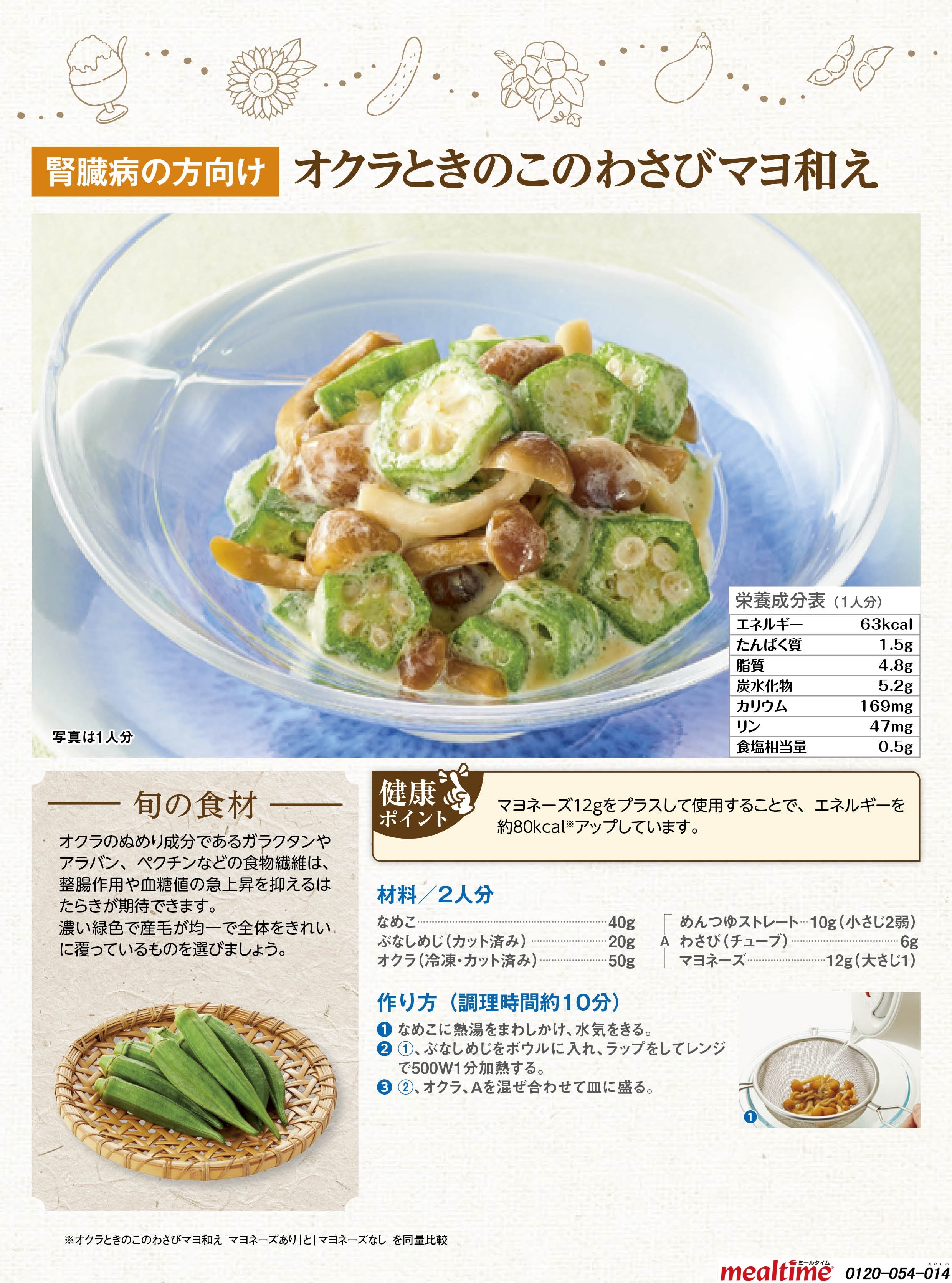 Recipe kidney disease kidney disease summer オクラときのこのわさびマヨ和え